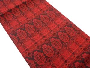 横段に抽象花葉模様織出し開き名古屋帯（額縁仕立て）